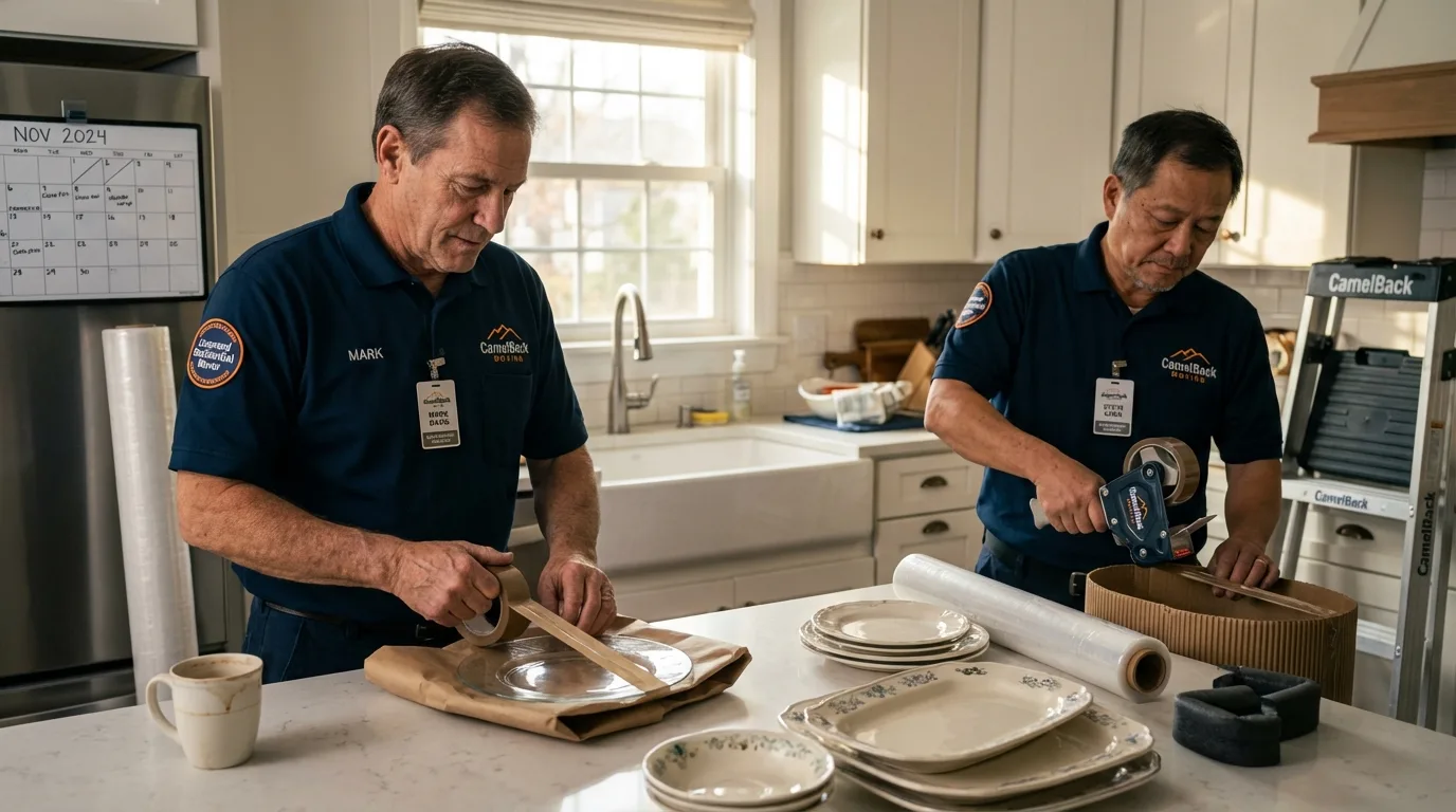 Professional crew packing kitchen dishware in Troy, NH